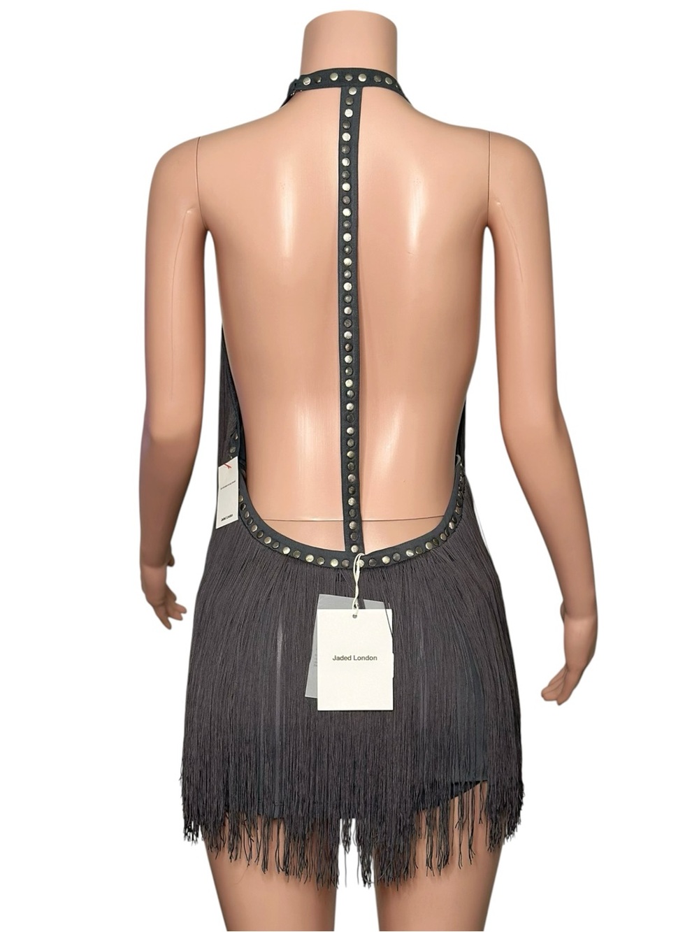 JADED LONDON Vadra Backless Fringe Mini Dress, Charcoal Grey, 6 (US) - Picture 8 of 13